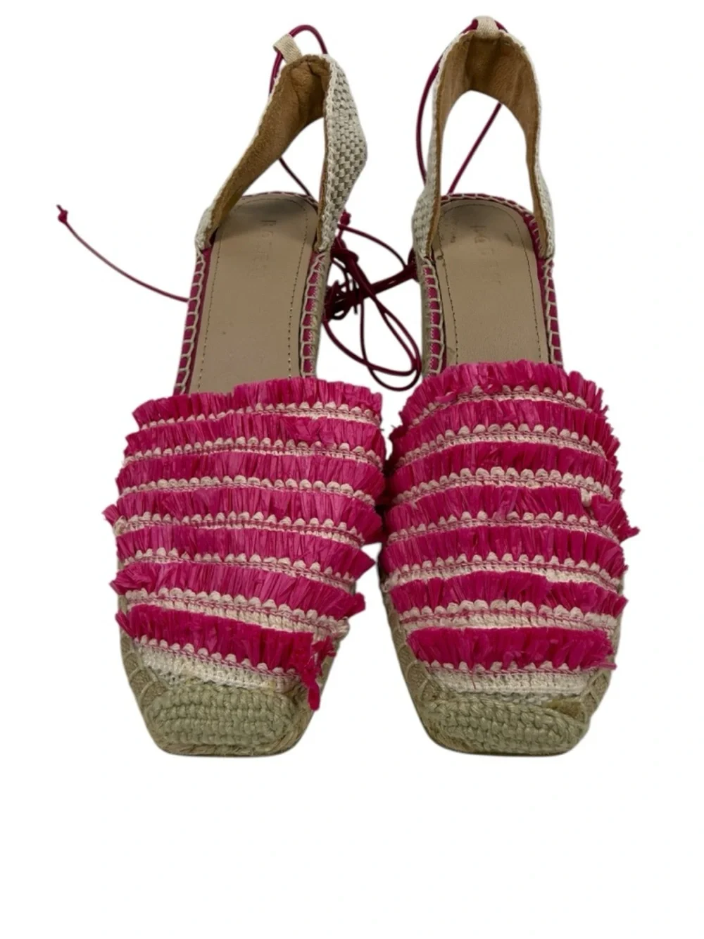 Boden Ankle Tie Pink Raffia Wedge Espadrille Sz 39